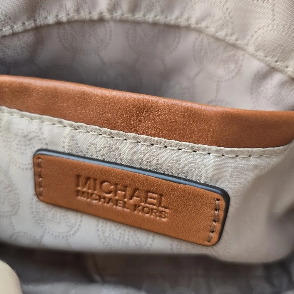 Michael Kors Cream & Brown Satchel with Monogram Pattern